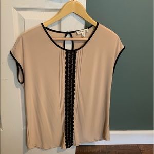 FAITH and JOY Tan Top with Black Lace Accent